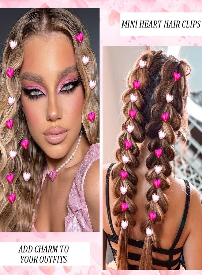 Exacoo 20pcs Mini Rhinestone Heart hair clips for Valentine's Day Pink/Hot Pink Tiny Hair Accessories for Women Girls Cute Small Clips for Date Daily Styling Themed-Party - Image 5